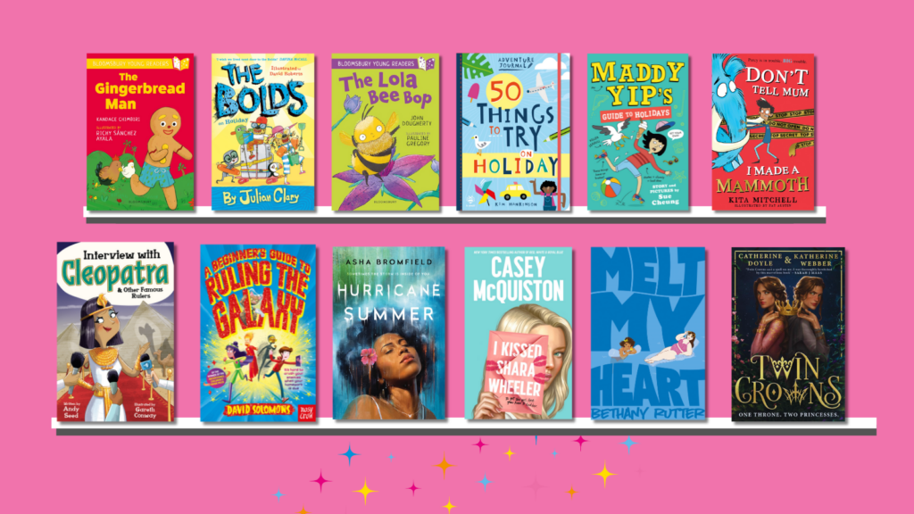 Bookshelves containing the jackets of the books described in the sizzling summer reads book list