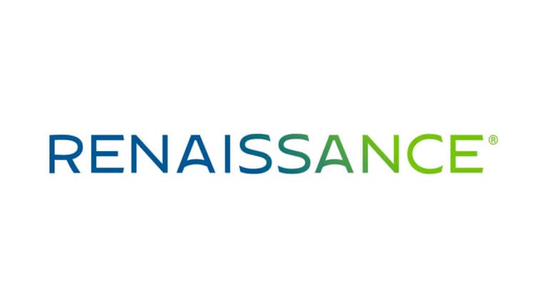 The image features the word "RENAISSANCE" in a stylized font, with the first half in blue and the second half in green. The word is accompanied by a registered trademark symbol.