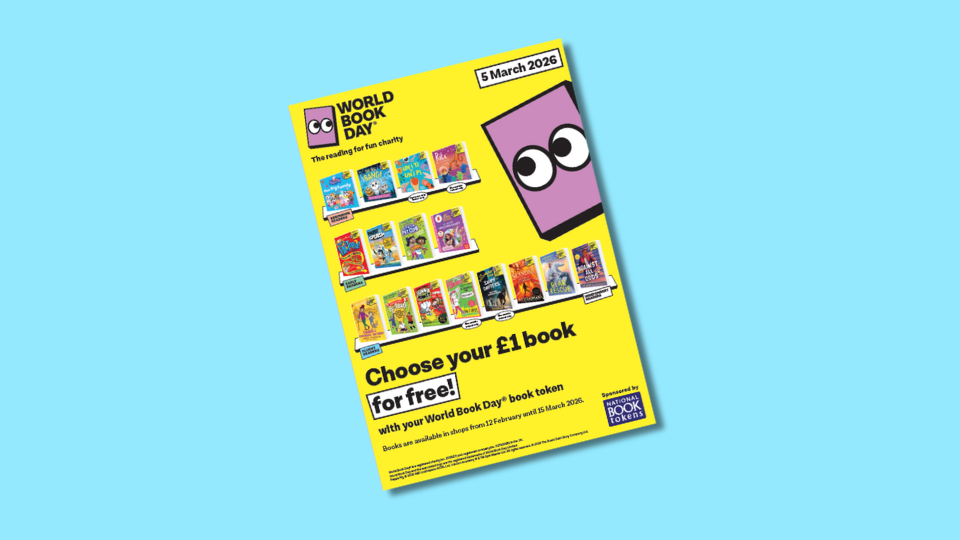 World Book Day 2026 promotional poster featuring a selection of book covers and a note about choosing a £1 book for free with a book token.