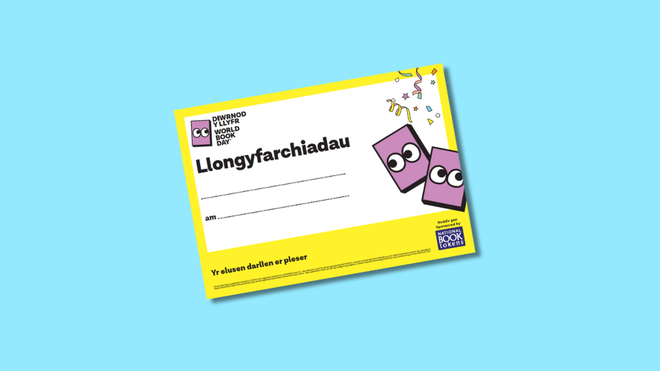 Congratulations certificate from World Book Day with cartoon book characters on a blue background.