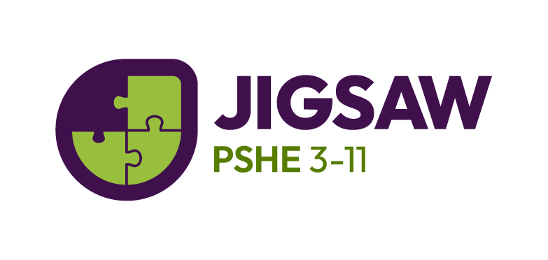 Jigsaw PSHE 3-11 logo featuring a purple and green puzzle piece design.
