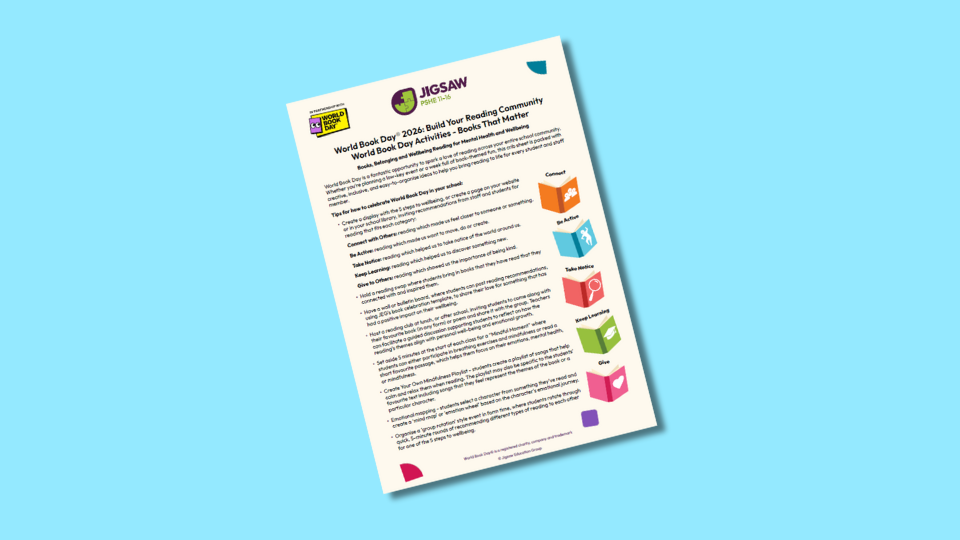 A colourful flyer promoting World Book Day 2026 activities. It features text about building a reading community, with icons representing communication, movement, roles, rights, and relationships.