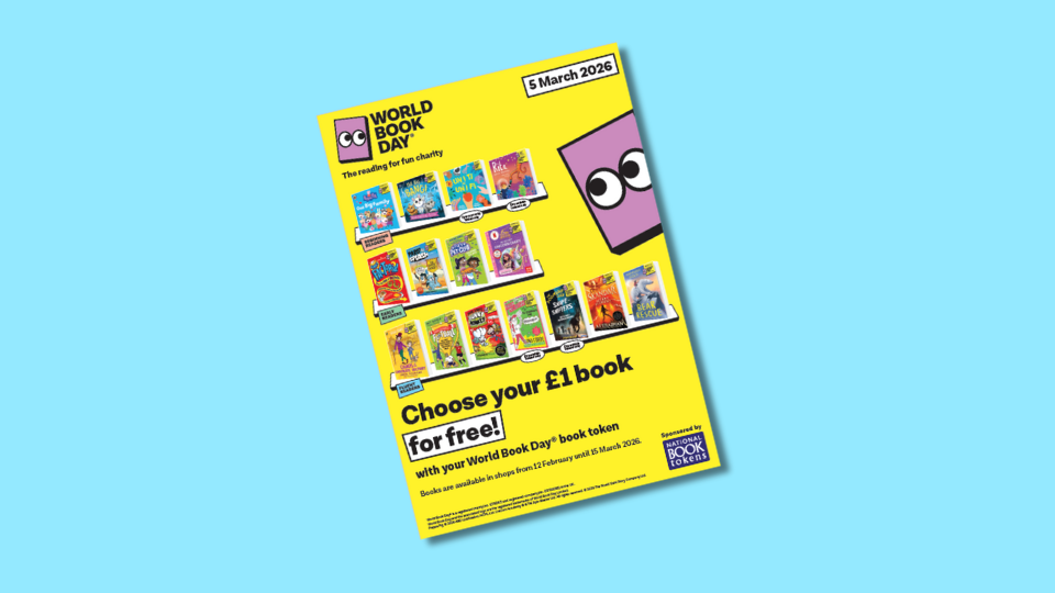 World Book Day poster for 2026, featuring book covers, a purple cartoon character, and details of a free book offer with tokens.