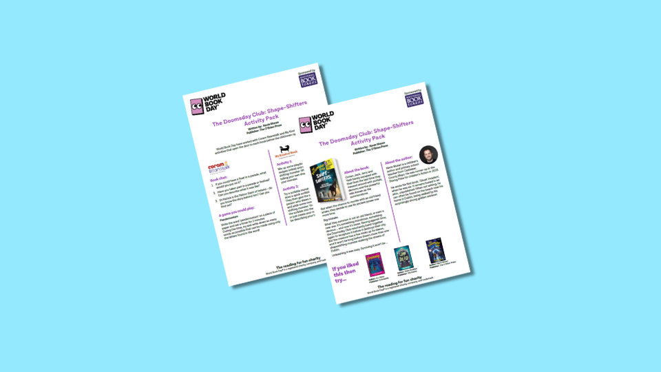 Image of The Doomsday Club: Shape-Shifters Activity Pack. It features text descriptions and activities related to the book.