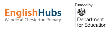 Logo of English Hubs, Wandle at Chesterton Primary, funded by the Department for Education.