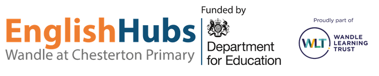 Logo for English Hubs at Wandle at Chesterton Primary, funded by the Department for Education, and part of the Wandle Learning Trust.