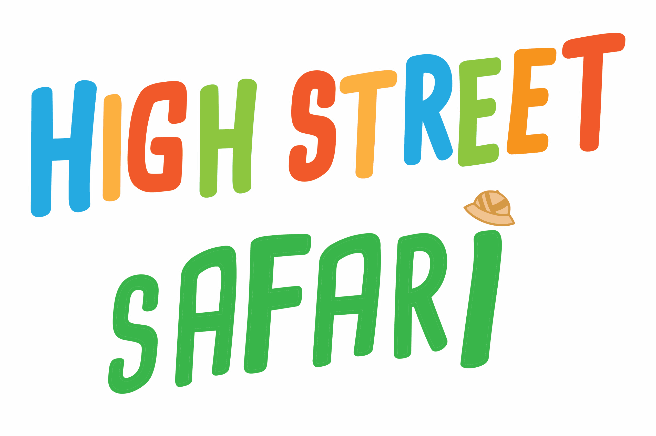 Colourful text reads "High Street Safari" with a small safari hat above the letter "I" in "Safari."