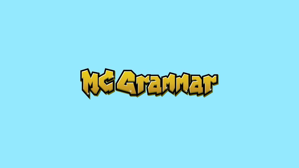 The image features the word "MC Grammar" in bold, stylised gold letters with a black outline on a light blue background.