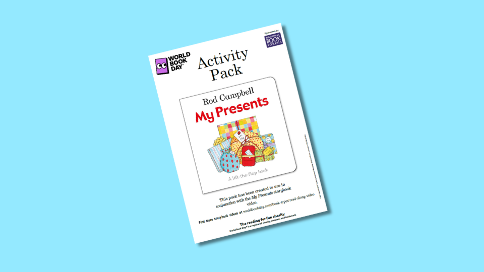 World Book Day activity pack cover featuring "My Presents" by Rod Campbell.