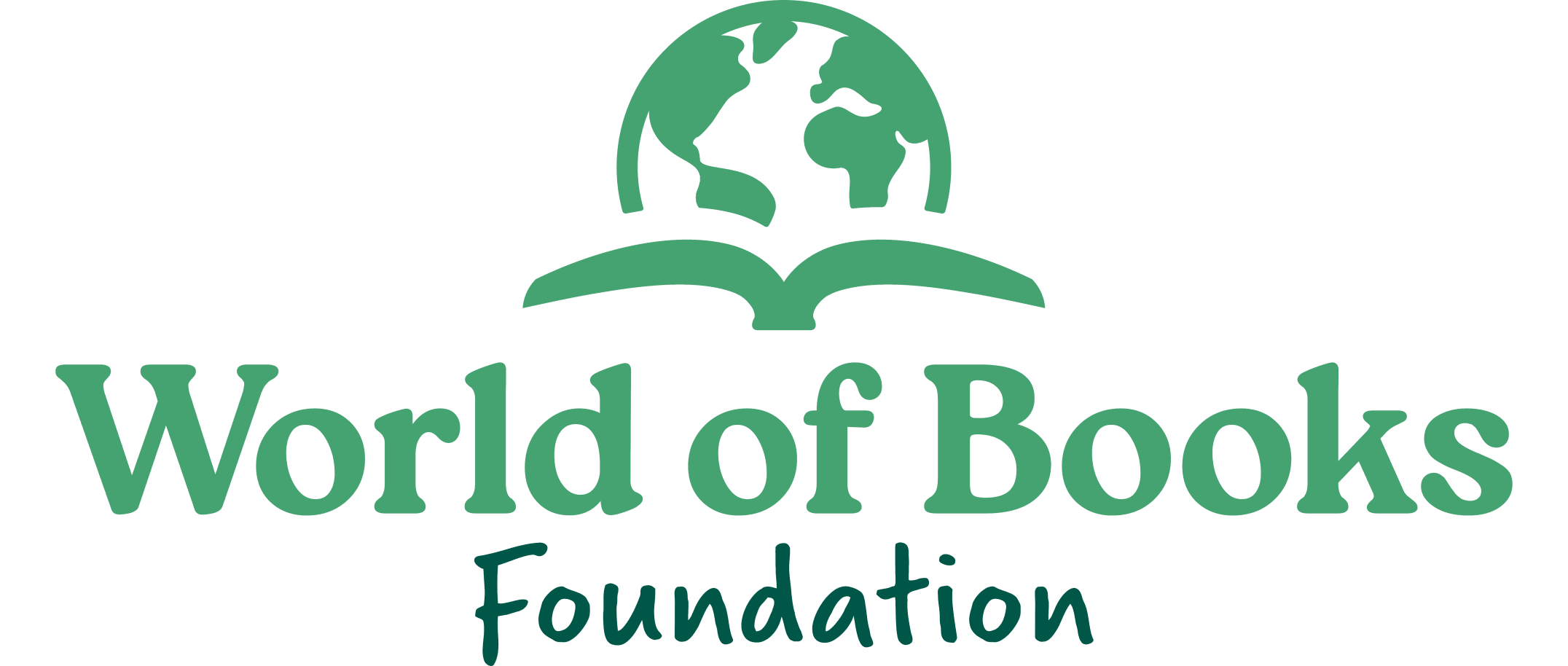 Logo of the World of Books Foundation featuring a globe above an open book, with the text "World of Books Foundation" below in green.